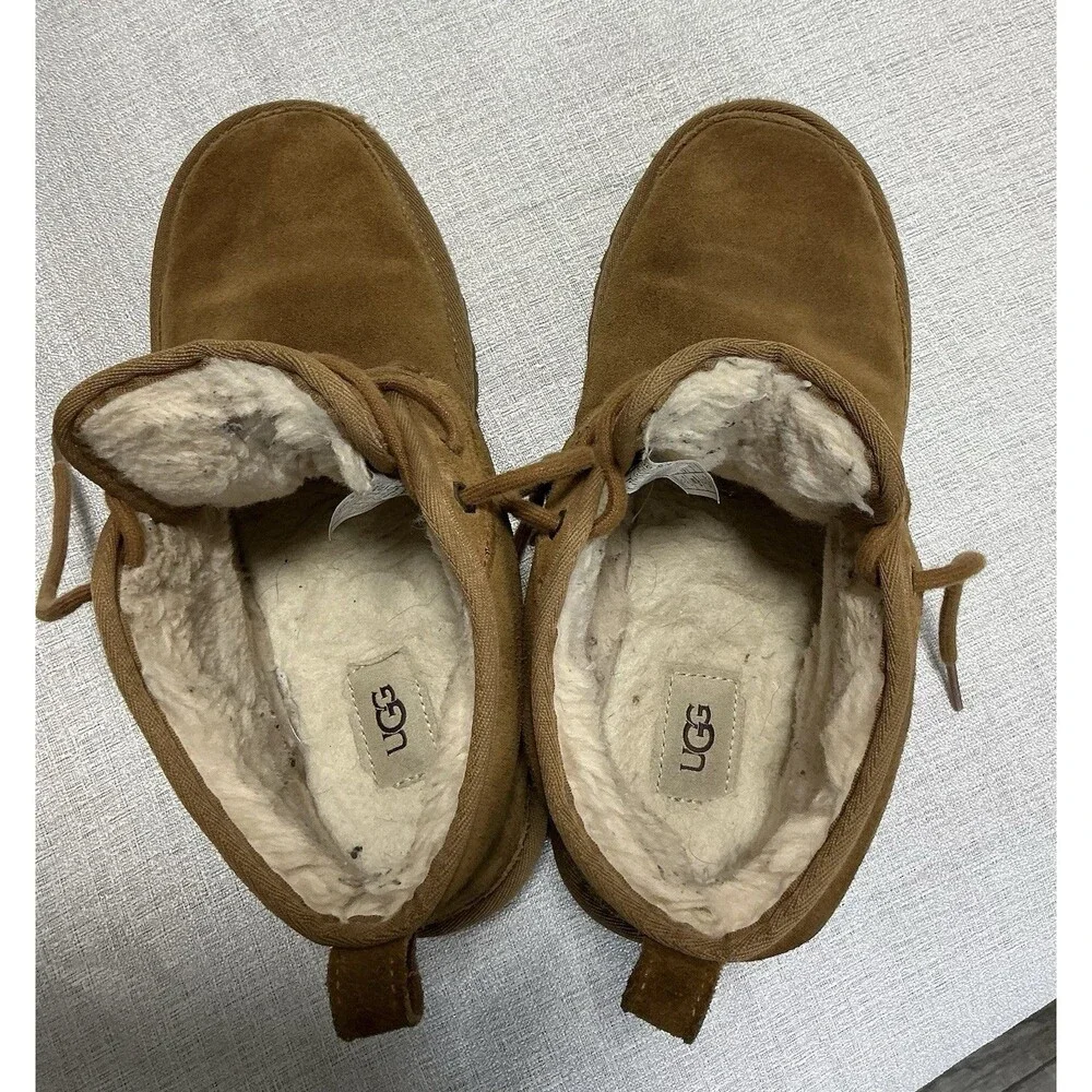 UGG neumel Men 8 Chestnut Brown Suede Ankle Chukka Boots Shearling 3236